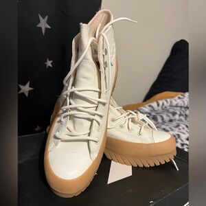 Converse Cream High-Top Leather Sneakers with Gum Platform Sole Sz 8 Men’s 10 Wm